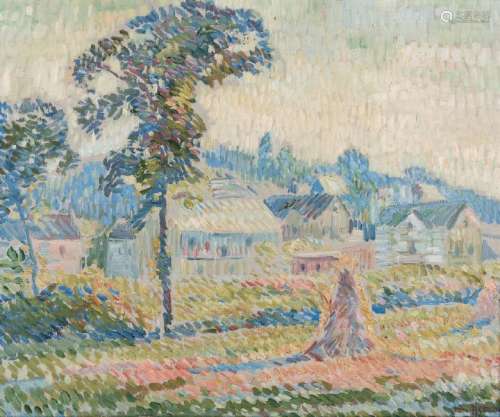 Edgar Hewitt Nye O/C, Impressionist Village Landscape
