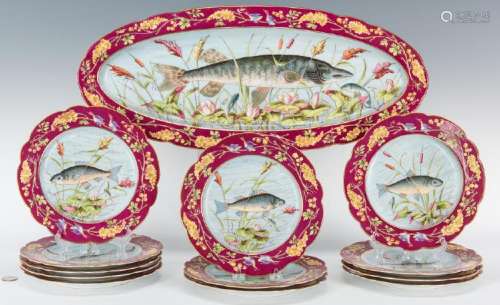 Austrian Porcelain Fish Plate Set, 13 pcs.