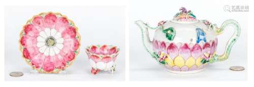 Chinese Famille Rose Export Lotus Cup,  Saucer & Tea