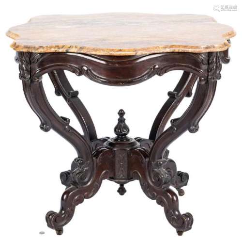 American Rococo Rosewood Table w/ Marble Top