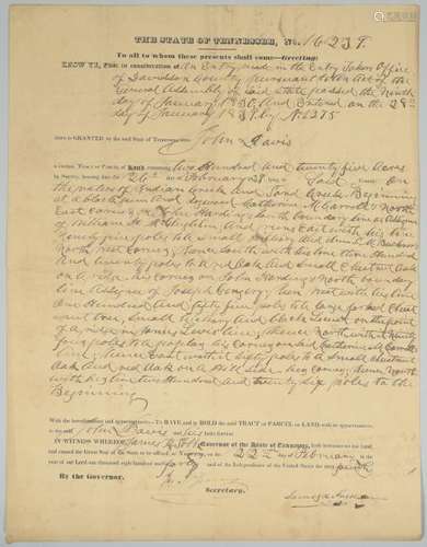 James K. Polk Signed Davidson County TN Land Grant