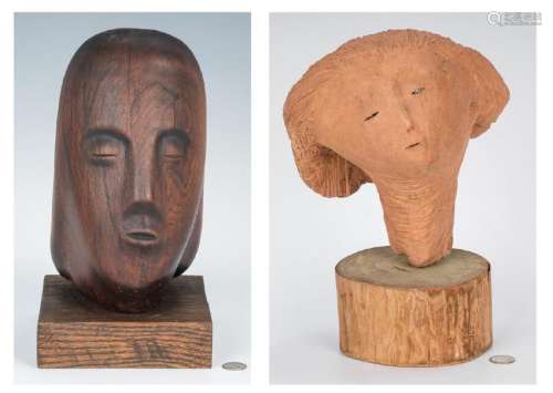 2 Olen Bryant Sculptures, Heads; 2 photos