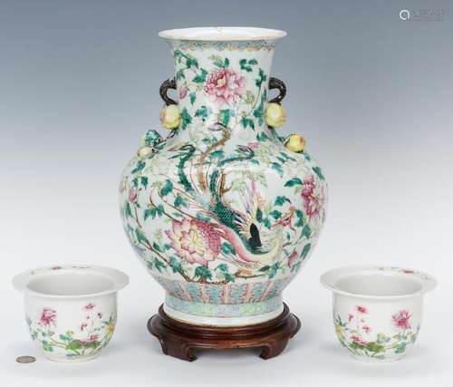 Chinese Famille Rose Vase with Small Cache Pots