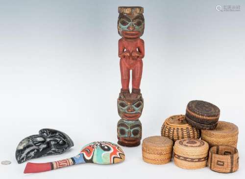 9 Native American Items, incl. Baskets & Carvings