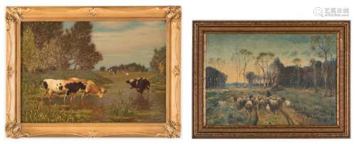2 European O/C Paintings, Cows & Sheep