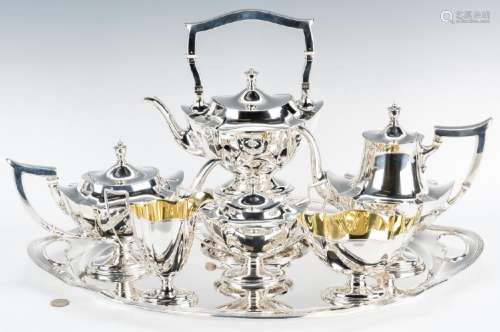 Gorham 7 pc Tea Set w/ Sterling Tray, Plymouth Pattern