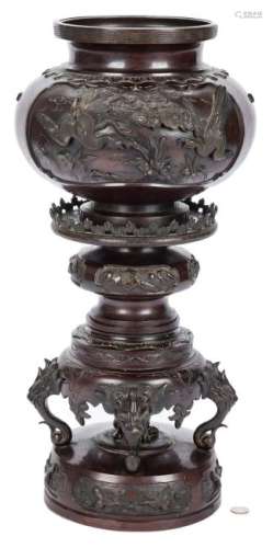 Japanese Meiji Bronze Pedestal Urn