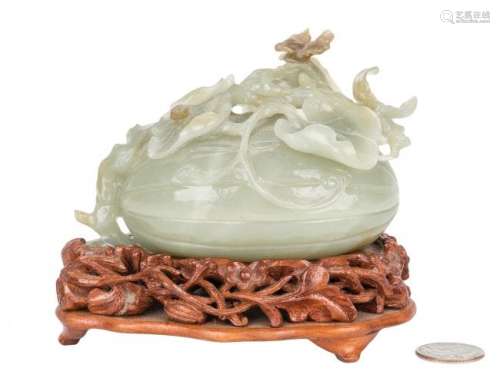 Carved Chinese Jade Melon Box w/ Stand