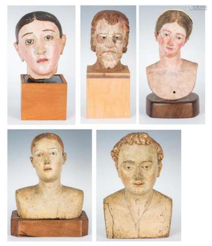 5 Carved &  Painted Santos Busts