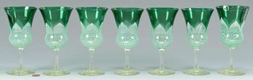 7 Durand Peacock Feather Goblets