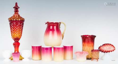 Group of 13 Art Glass Items, incl. Peachblow