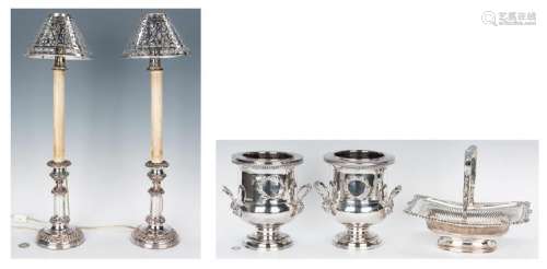 Pair Tiffany & Sheffield Candlesticks, Sheffield Wine