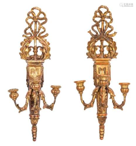 Pr. Italian Giltwood Carved Wall Sconces
