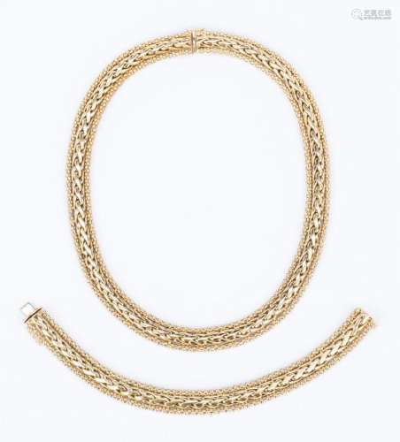 Italian 14K Necklace; Bracelet Set, 70.3 gr.