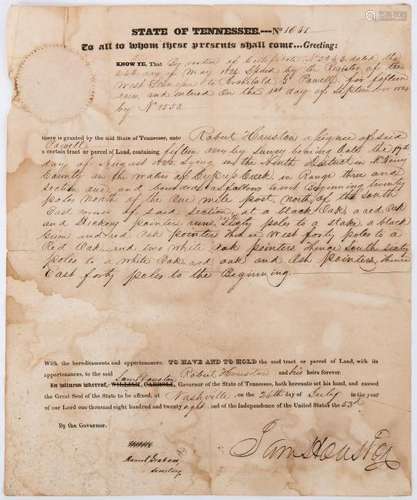 Sam Houston Signed Land Grant, 1828