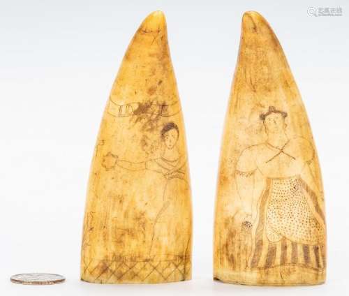 19th c. Pair Scrimshaw Folk Art Carvings