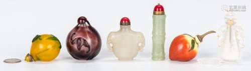 6 Snuff Bottles incl. Jade, Fruit Forms