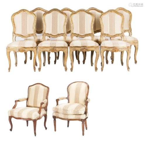 8 Continental Dining Chairs; 2 Armchairs