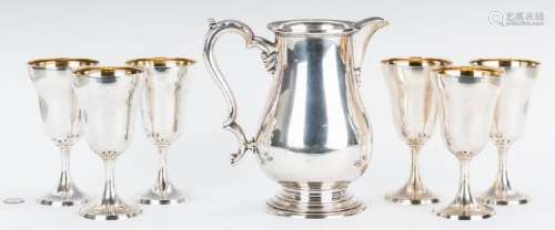 6 Sterling Goblets & 1 Water Pitcher