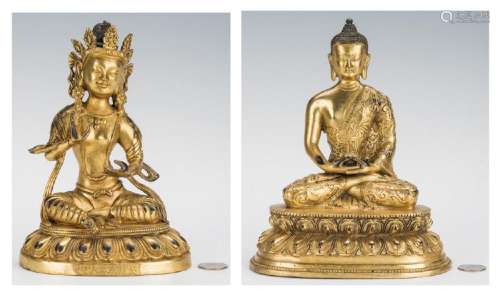 2 Chinese Gilt Bronze Buddhist Figures