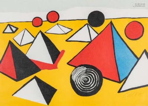 Alexander Calder Signed Litho, Pyramids