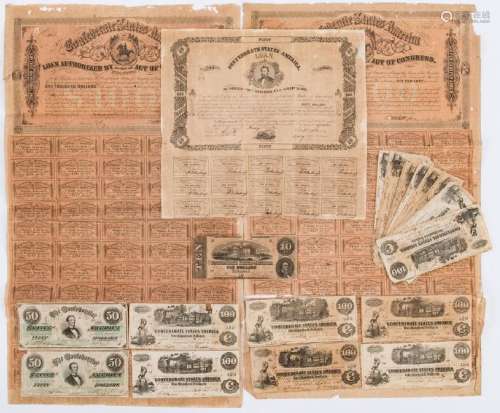 Civil War Banknotes and Bonds, 19 items