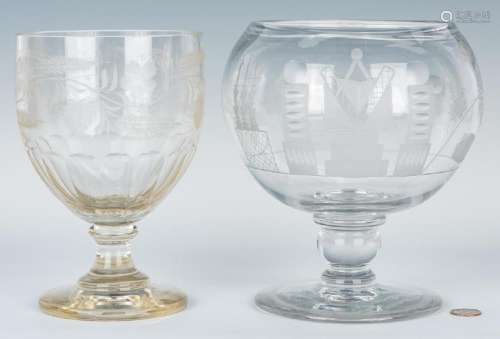 English Glass Punch Bowl & Pressed Glass Compote