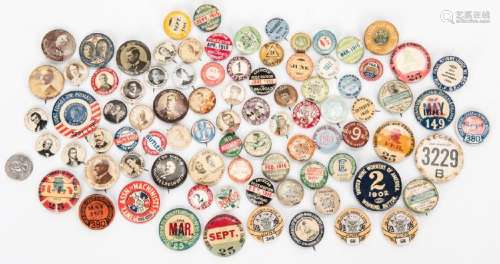 86 Early Pinback Buttons, Incl. Rare Speares Auto Oils,