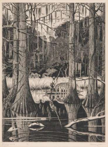Morris Hobbs Etching, Atchafalaya Swamp