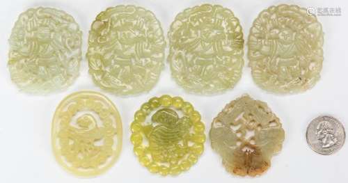 Group of 7 Small Green Jade Plaques