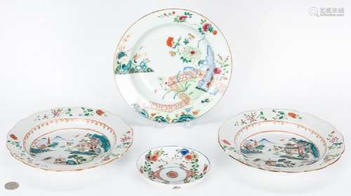 4 Famille Verte Porcelain Items, 19th c.