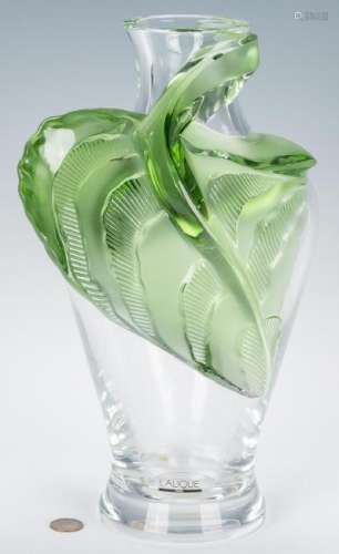 Lalique Green & Clear Tanega Vase
