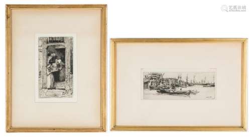 2 Whistler Etchings, Thames Scene & Mustard Seller