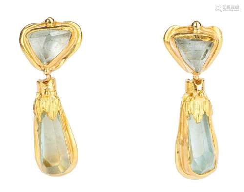 Pair 18K Aquamarine Pendant Earrings