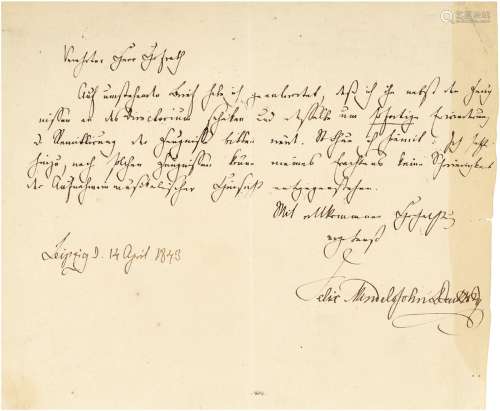 门德尔松（Felix Mendelssohn-Bartholdy，1809～1847）致普鲁士宫廷顾问有关推荐音乐人才之亲笔信