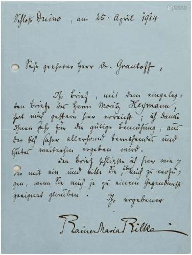 里尔克（Rainer Maria Rilke，1875～1926）一战前致艺术史家格劳托夫亲笔信