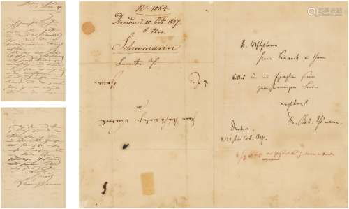 罗伯特•舒曼（Robert Schumann，1810～1856）、克拉拉•舒曼致德国诗人卡尔•西姆洛克等亲笔信