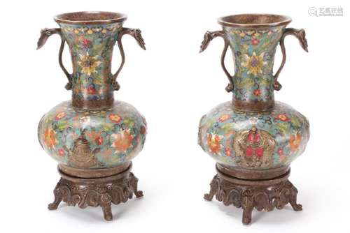 Pair of Chinese Cloisonné Twin Handled Vases,