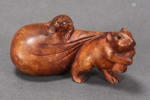 Delightful Japanese Carved Wooden Netsuke,