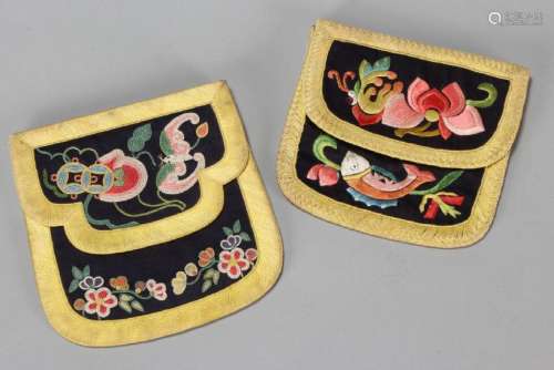 Pair of Chinese Black Double Sided Purses,