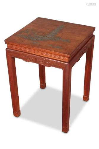 Chinese Silver Inlaid Hardwood Occasional Table,