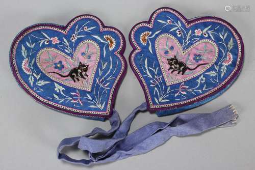 Beautiful Pair of Chinese Embroidered Ear Muffs,