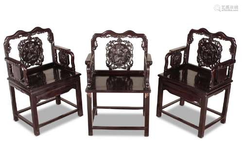 Set of Three Heavy Chinese Armchairs,