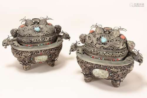 Pair of Sino-Tibetan Twin Handled Tureens and