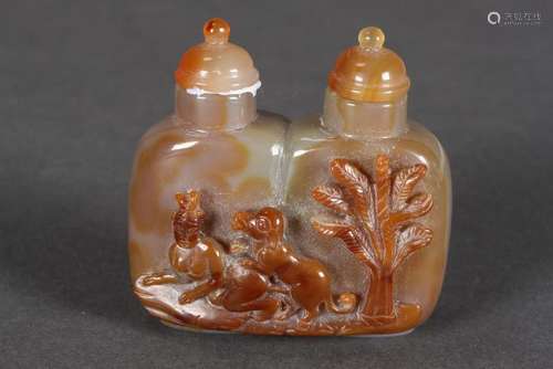 Chinese Agate Double Snuff Bottle and Stopper,