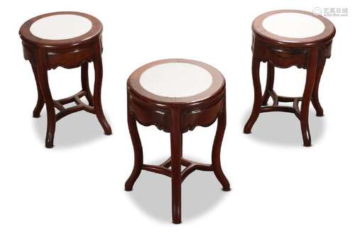 Good Set of Three Chinese Marble Top Stools,