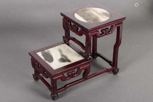 Chinese Two Tier Dali Marble and Rosewood Stand,