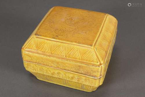 Chinese Yellow Glaze Porcelain Box and Cover,