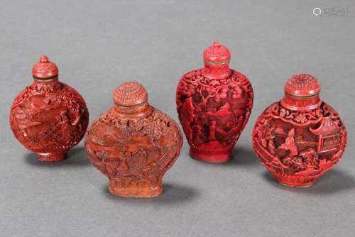 Four Chinese Snuff Bottles and Stoppers,