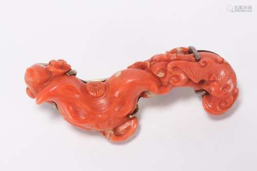 Chinese Coral Bar Brooch,